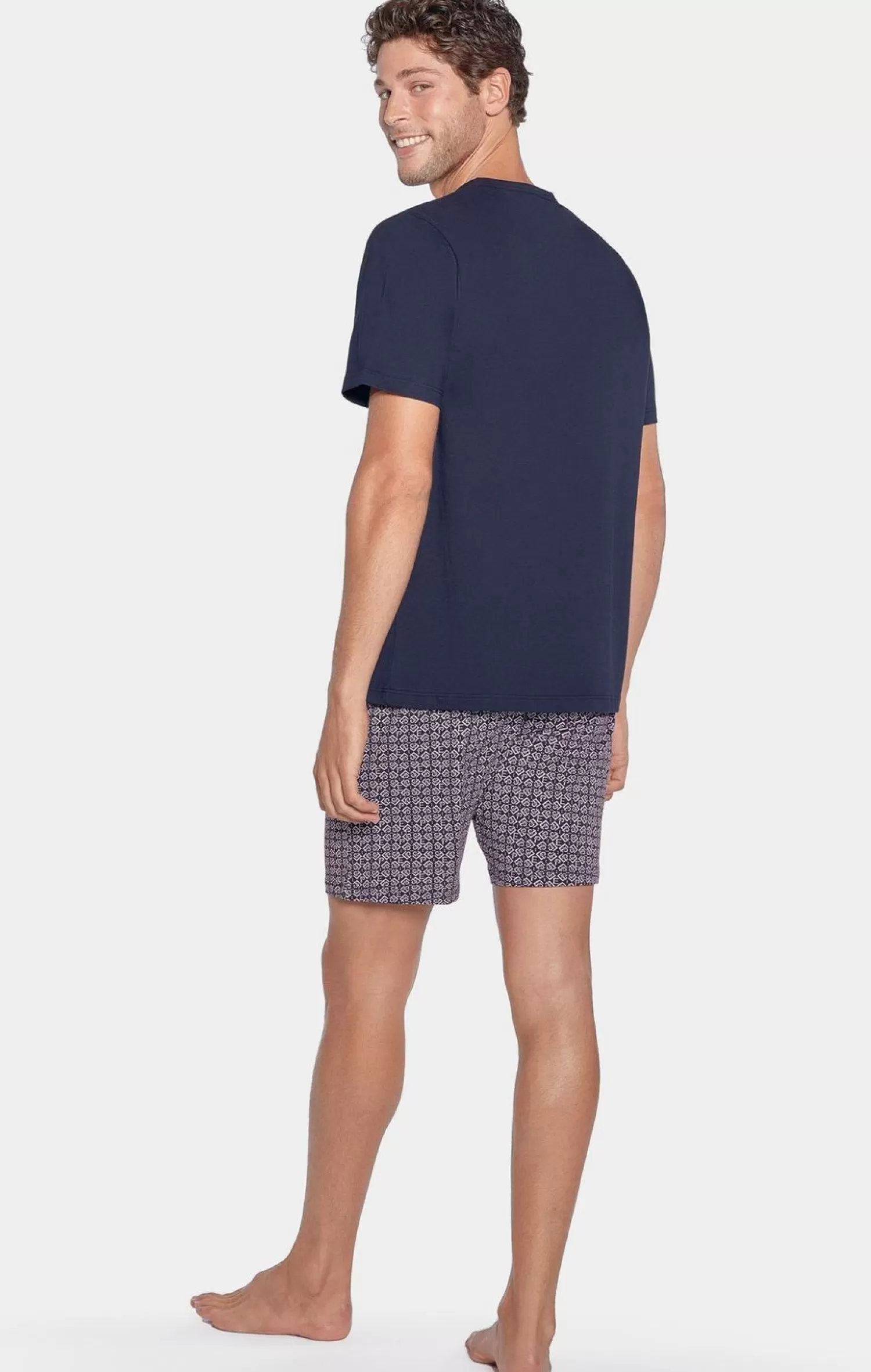 Eden Park Pyjama Court Marine A Micro Motifs Initiales En Jersey Coton-Homme Pyjamas