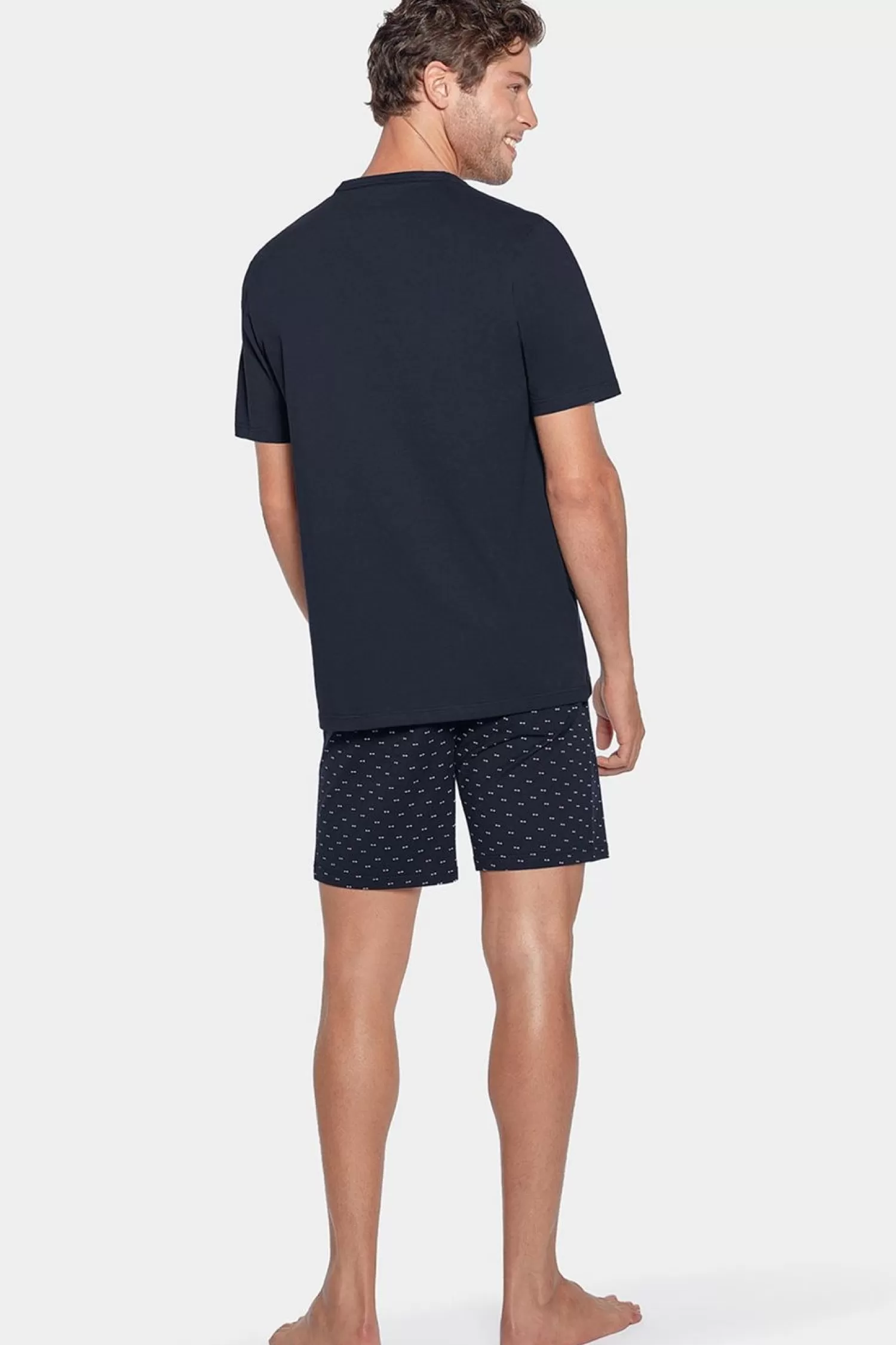 Eden Park Pyjama Court Marine A Short Micro Motifs En Jersey Coton-Homme Pyjamas