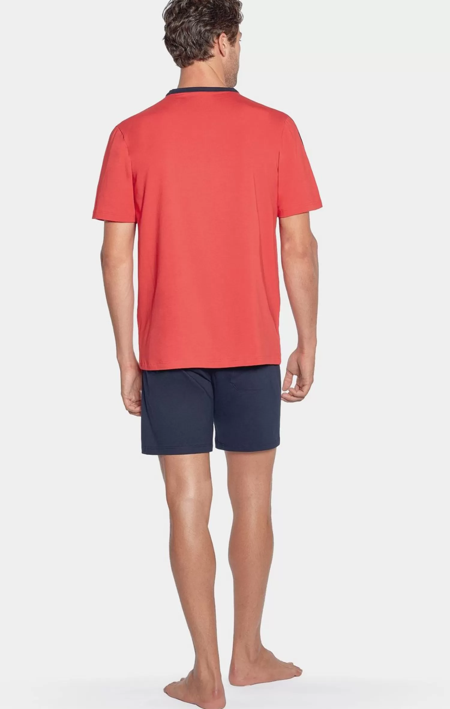 Eden Park Pyjama Court Rouge A Details Tricolores En Jersey Coton-Homme Pyjamas