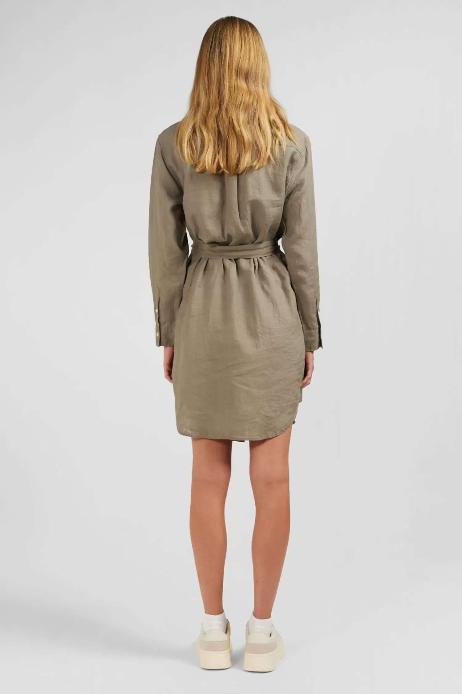 robe_chemise_en_lin_kaki_5.webp Eden Park Robe Chemise En Lin Kaki-Femme Robes