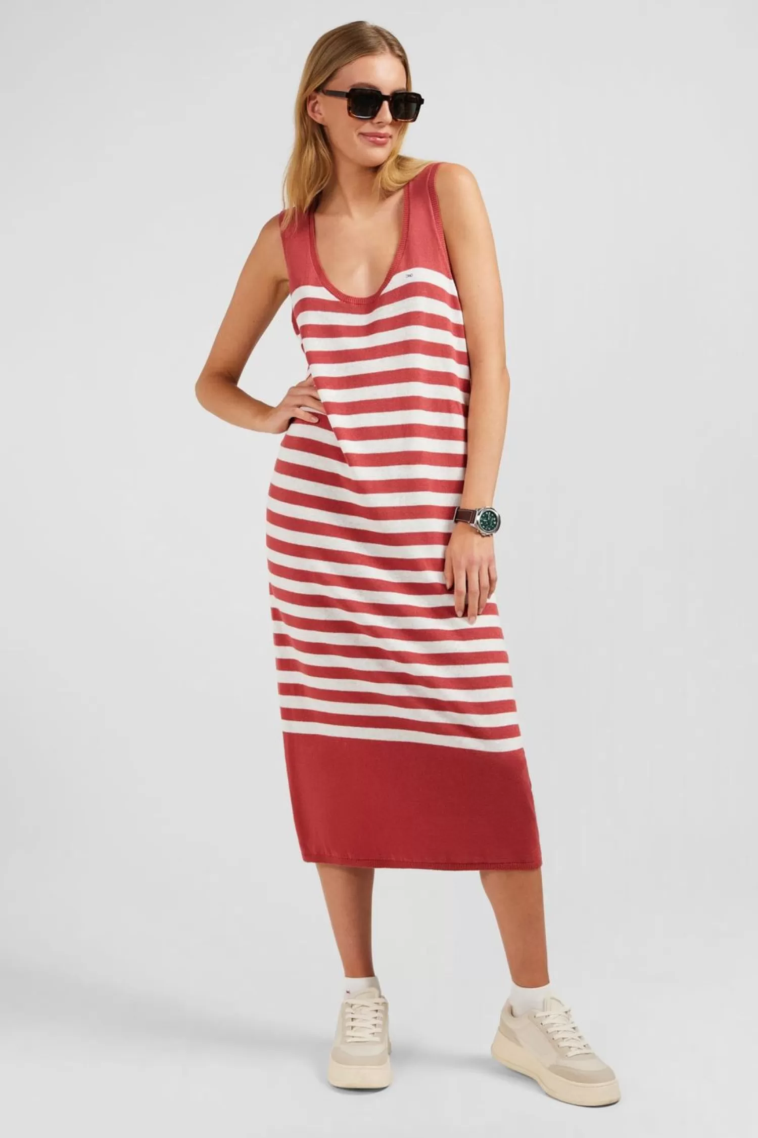 robe_debardeur_mariniere_rouge_et_blanche_en_lin_et_coton_2.webp Eden Park Robe Debardeur Mariniere Rouge Et Blanche En Lin Et Coton-Femme Robes