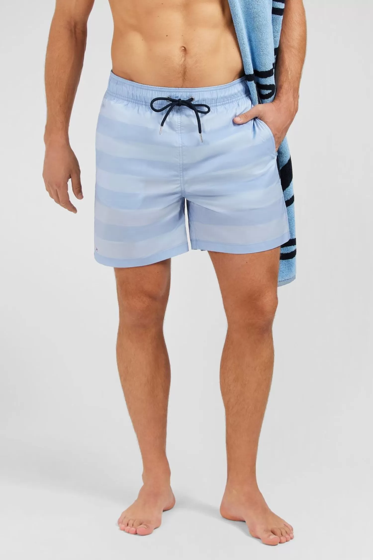 short_de_bain_a_rayures_bleu_ciel_2.webp Eden Park Short De Bain A Rayures Bleu Ciel-Homme Maillots De Bain