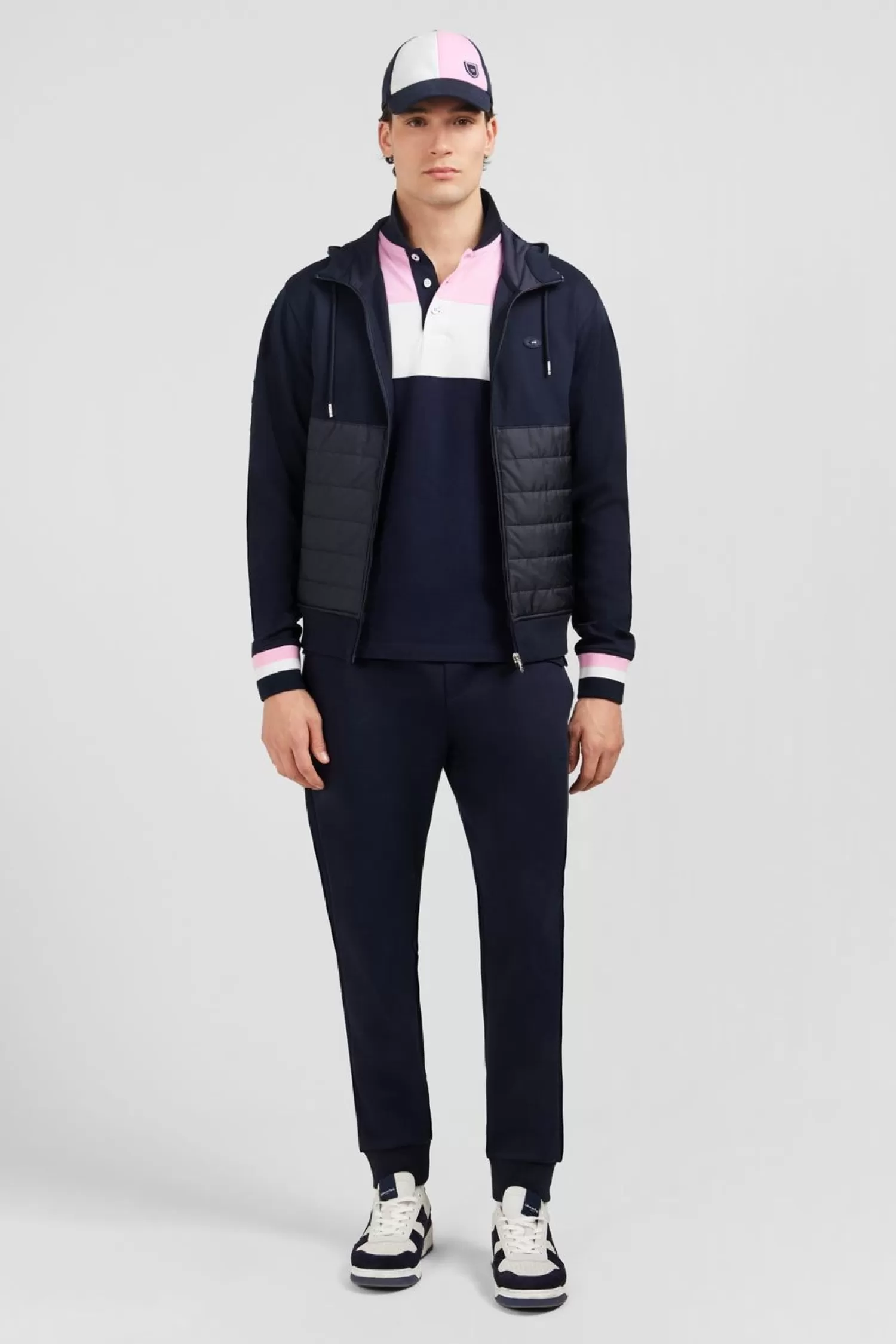 Eden Park Sweat Zippe Bleu Fonce A Capuche Tricolore-Homme Sweats