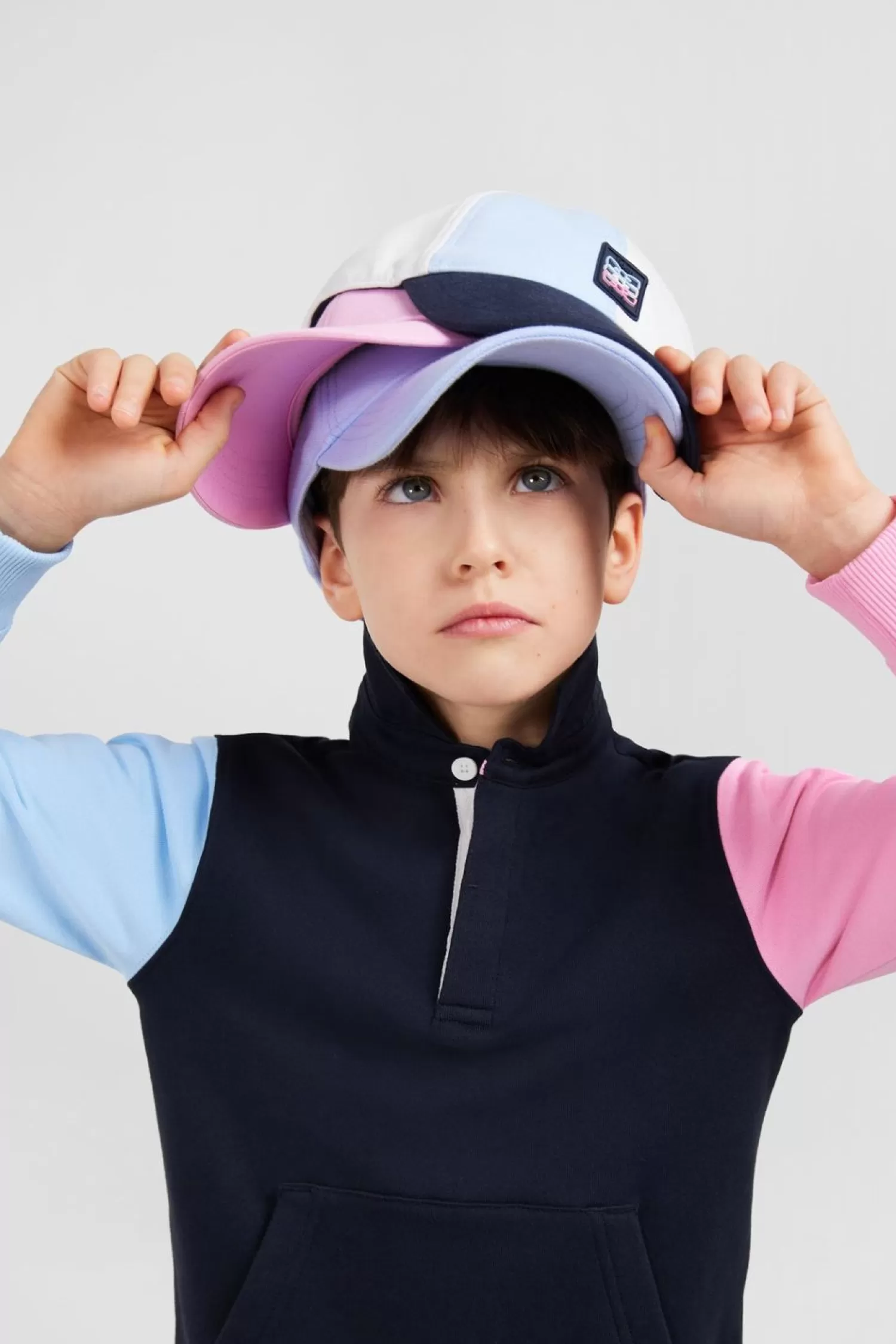 Eden Park Sweatshirt Col Polo Marine Manches Bicolores En Coton-Enfant Enfant