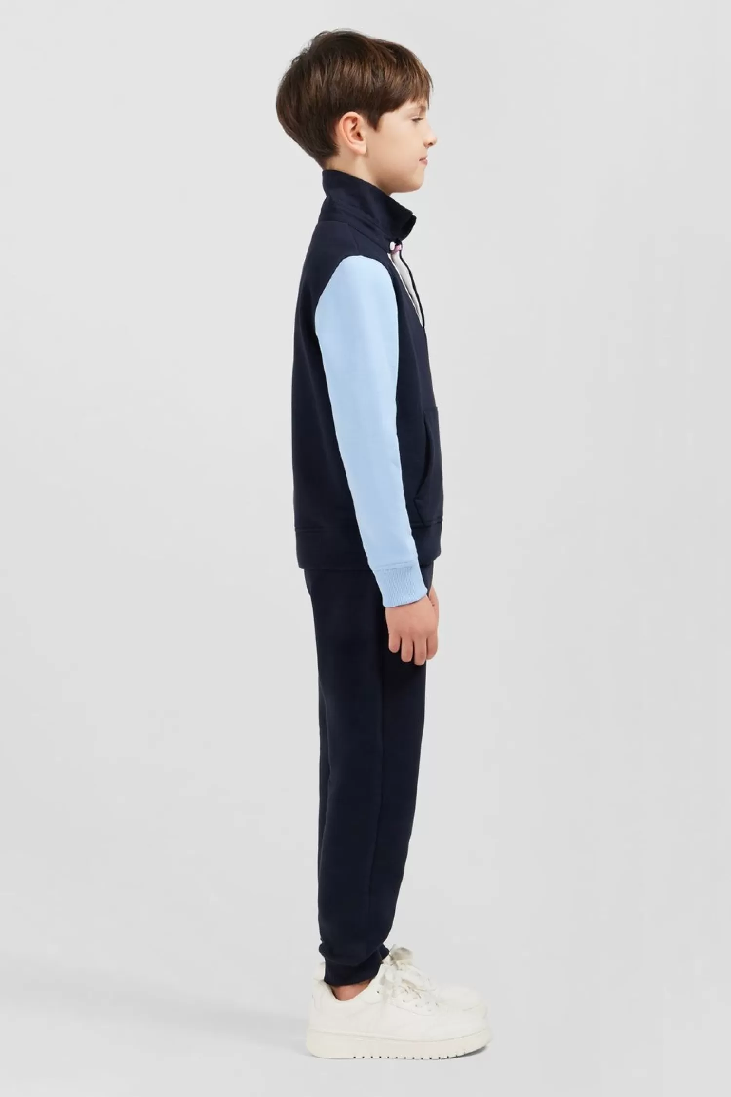 Eden Park Sweatshirt Col Polo Marine Manches Bicolores En Coton-Enfant Enfant