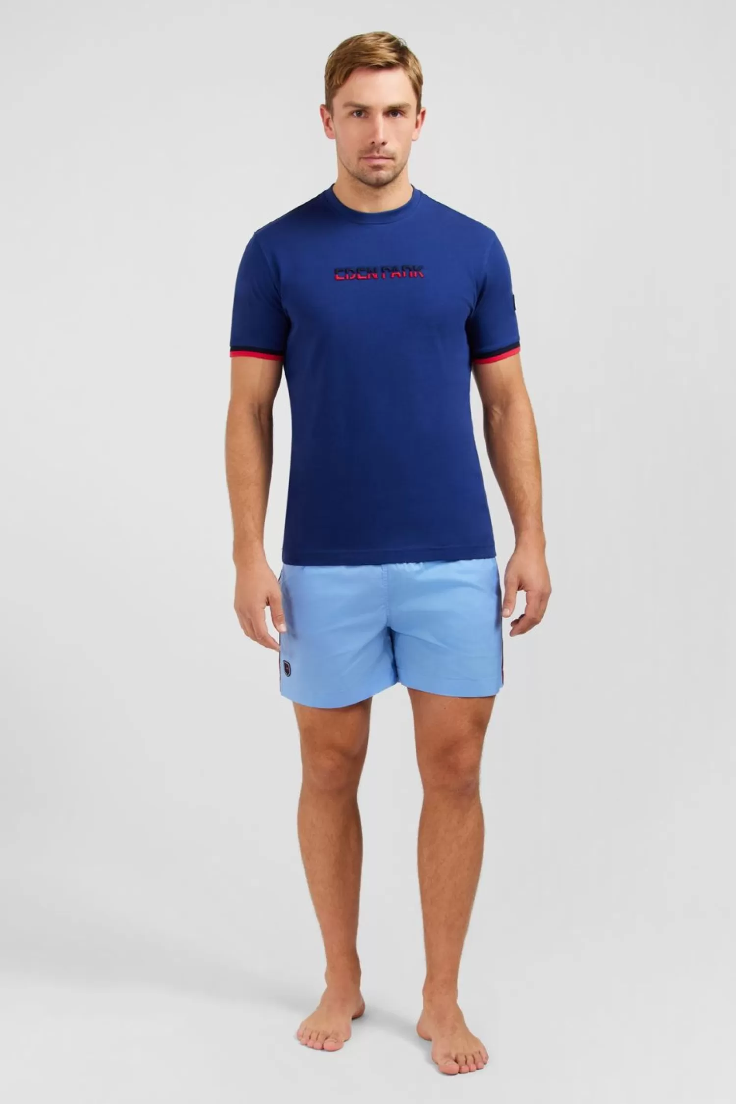 Eden Park T-Shirt Bleu Fonce A Broderie Bicolore-Homme T-Shirts