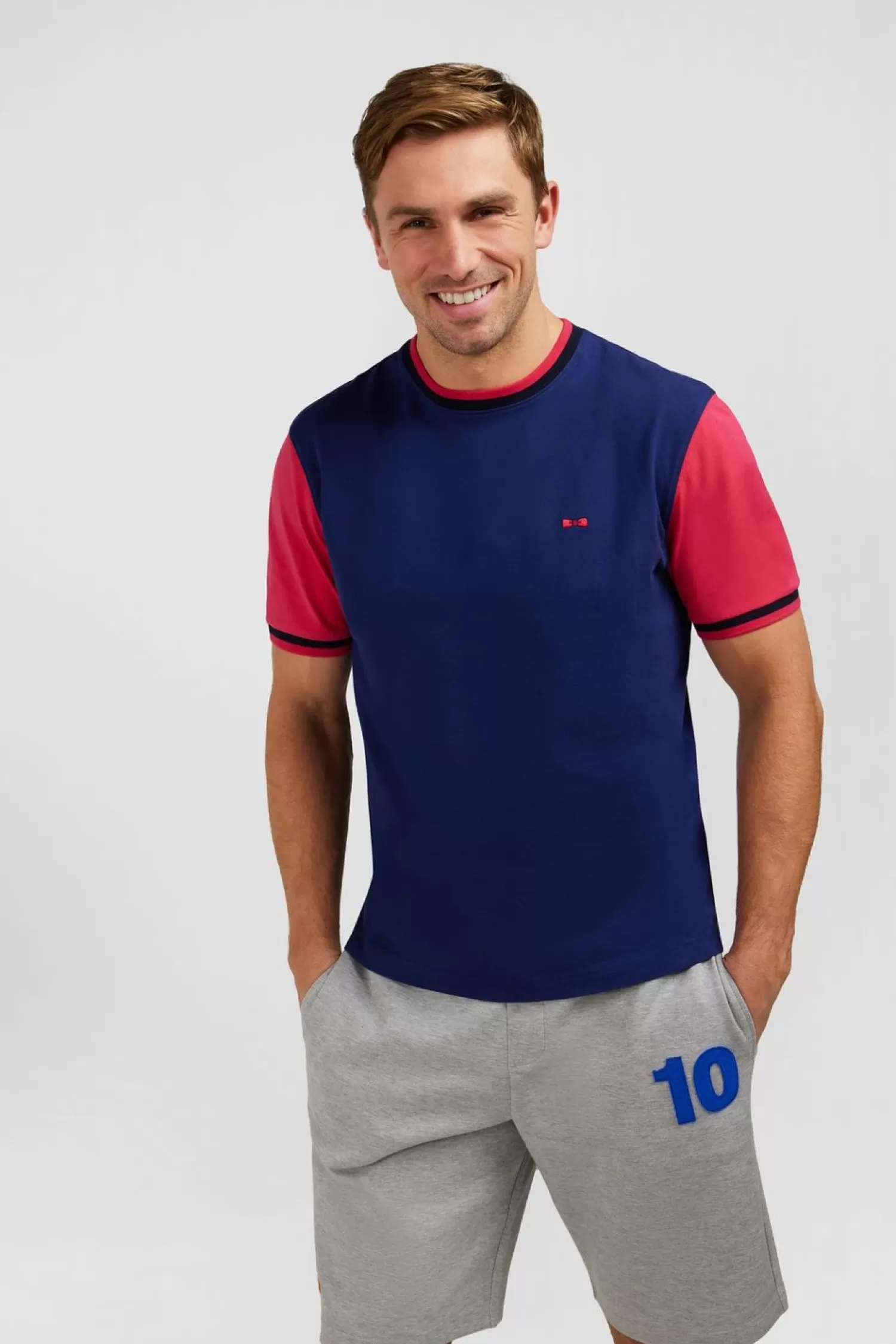 Eden Park T-Shirt Colorblock Bleu Fonce A Inscription French Flair-Homme T-Shirts