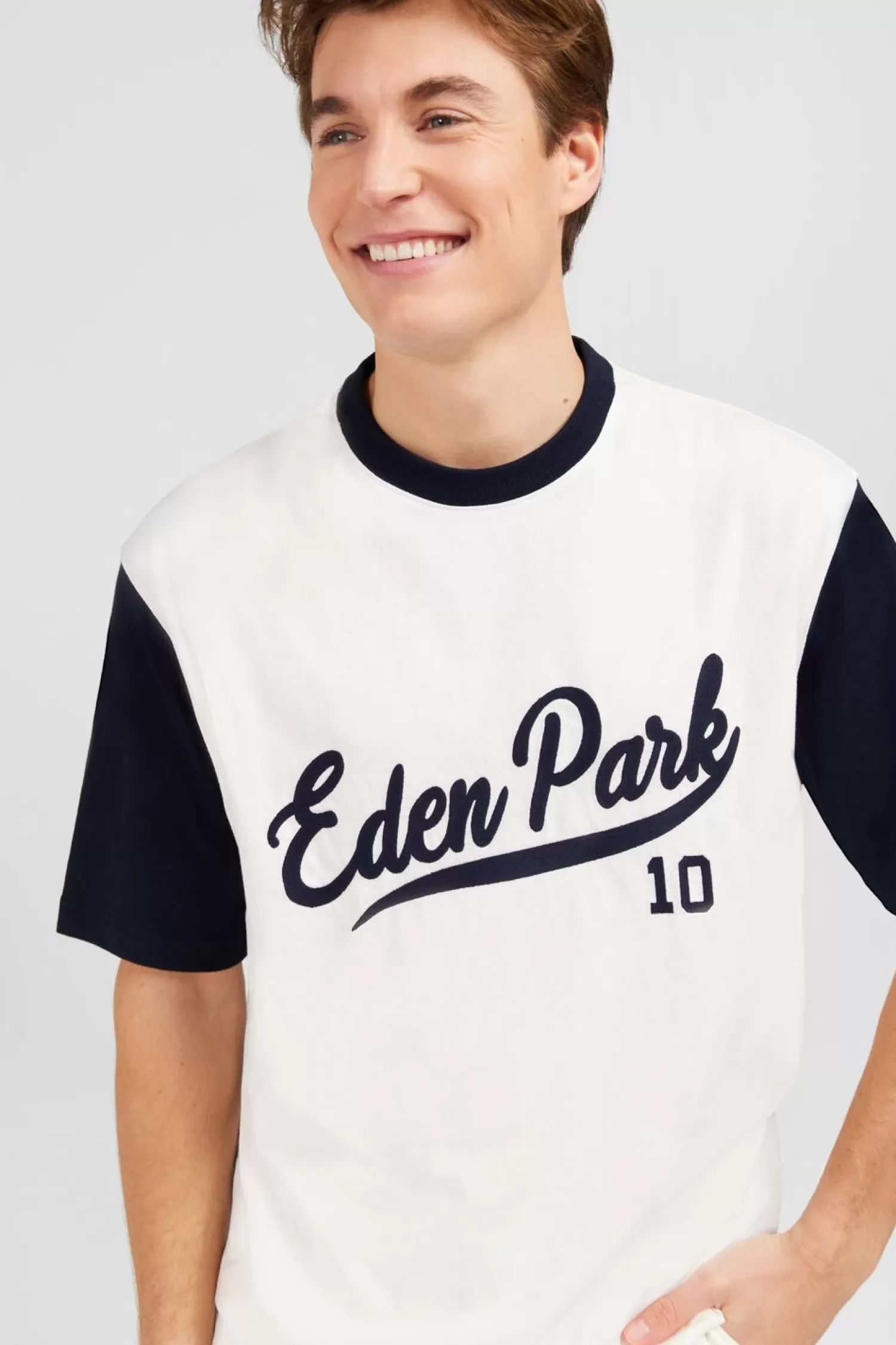 Eden Park T-Shirt Ecru Colorblock Inscription -Homme T-Shirts