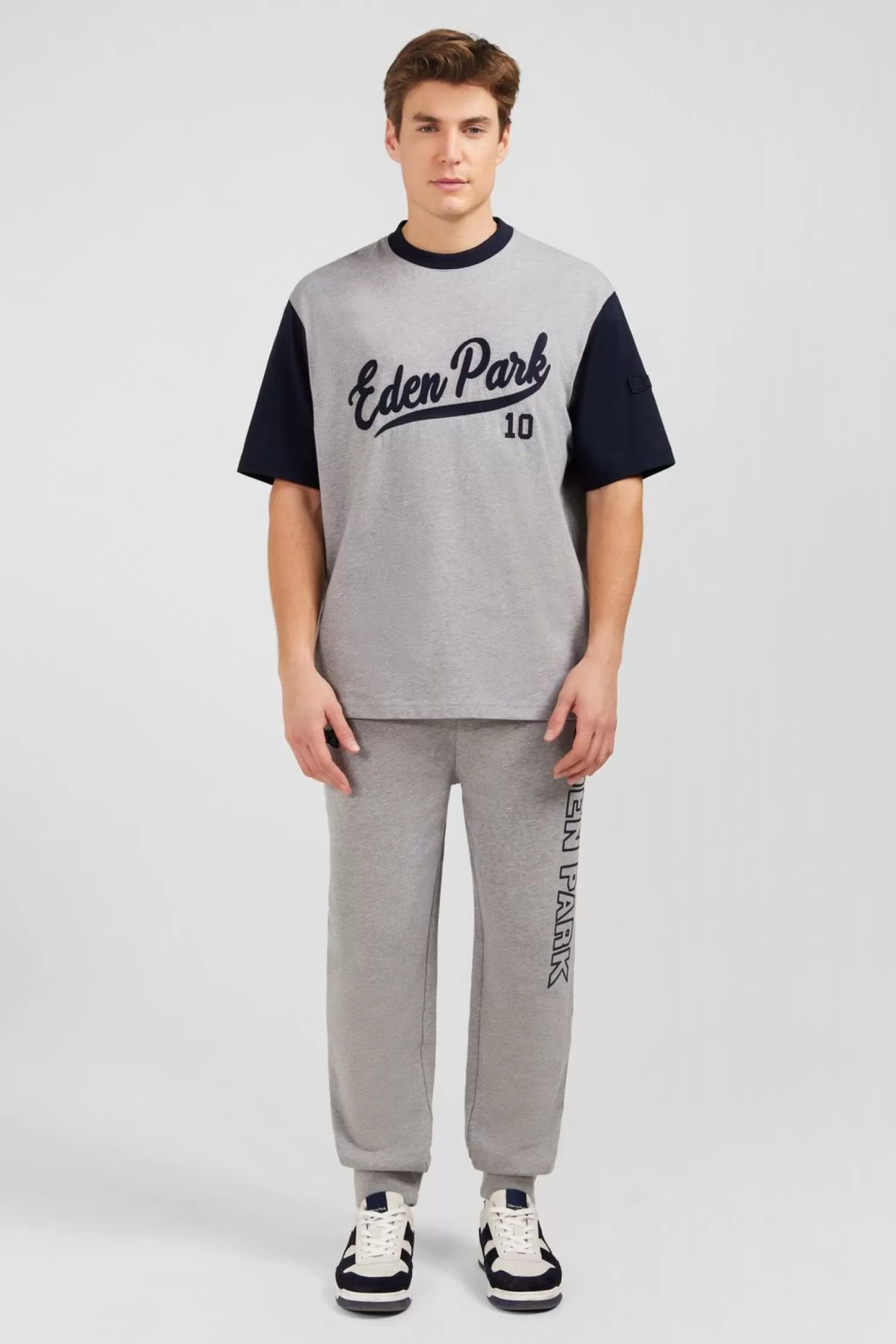 Eden Park T-Shirt Gris Clair Colorblock Inscription -Homme T-Shirts