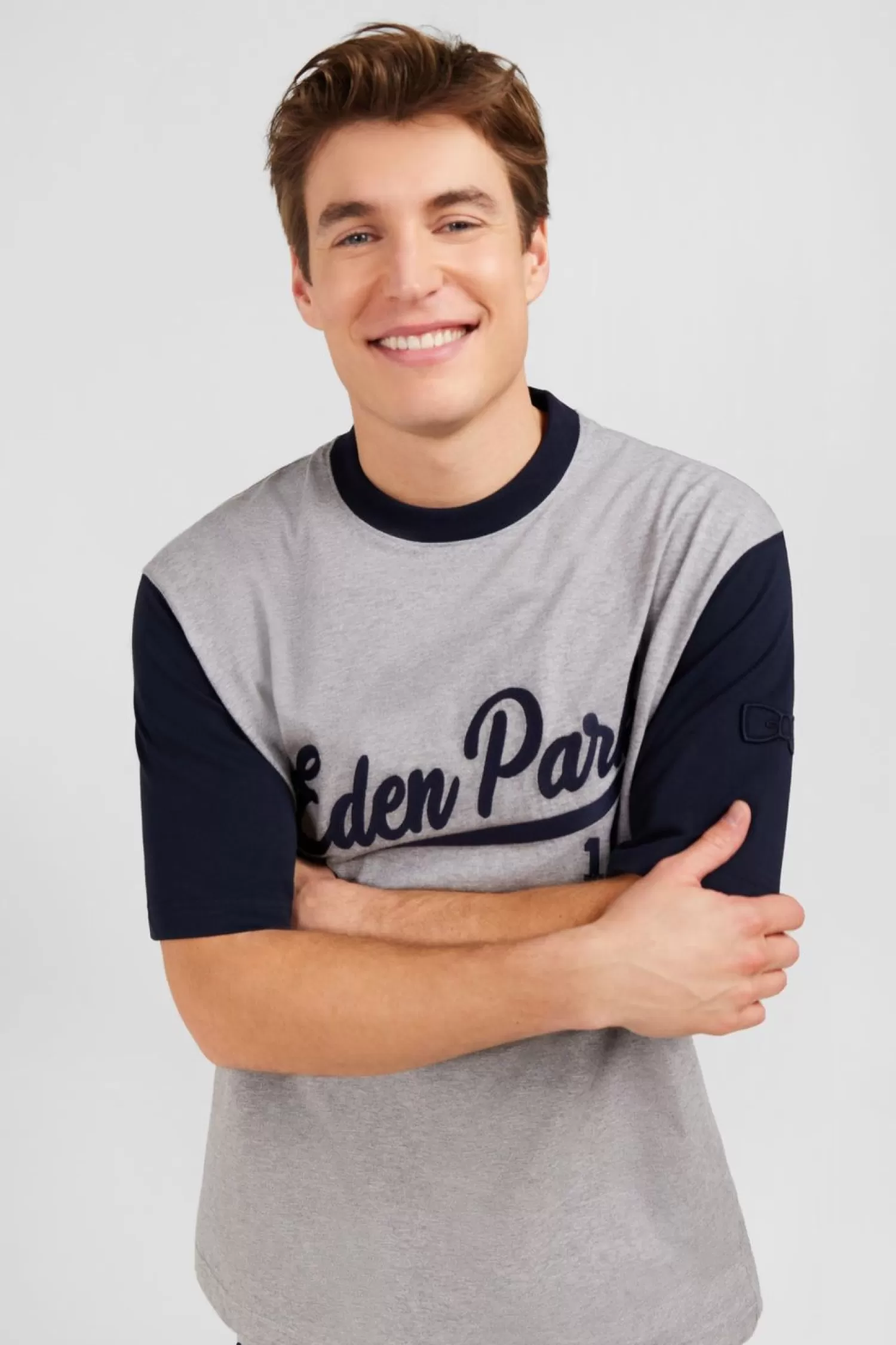 Eden Park T-Shirt Gris Clair Colorblock Inscription -Homme T-Shirts
