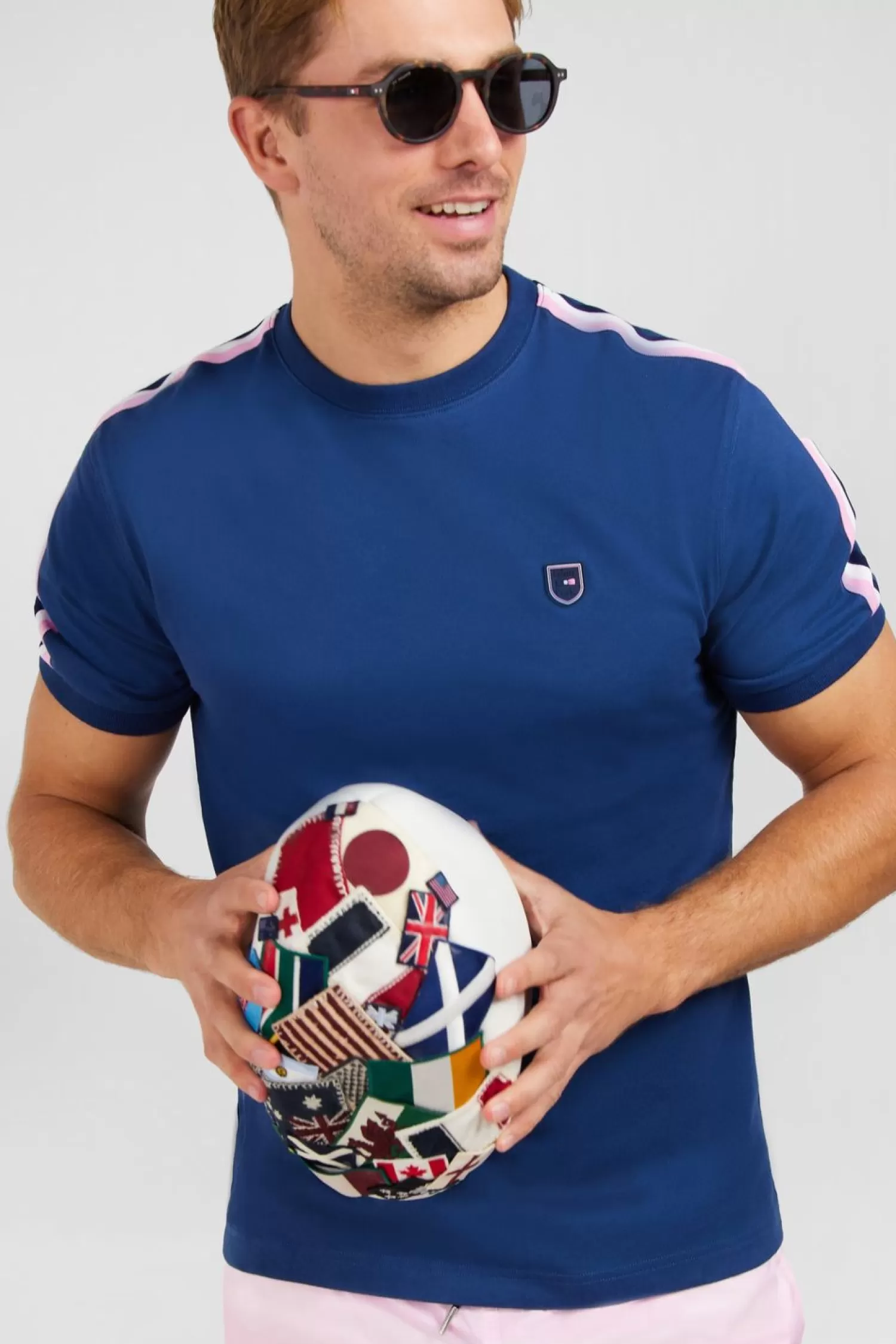 Eden Park T-Shirt Manches Courtes Marine En Coton Galons Epaules Tricolores-Homme T-Shirts