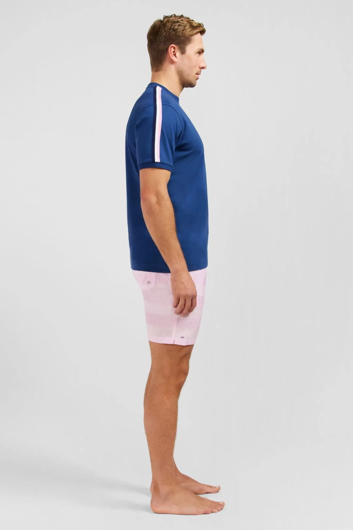 Eden Park T-Shirt Manches Courtes Marine En Coton Galons Epaules Tricolores-Homme T-Shirts