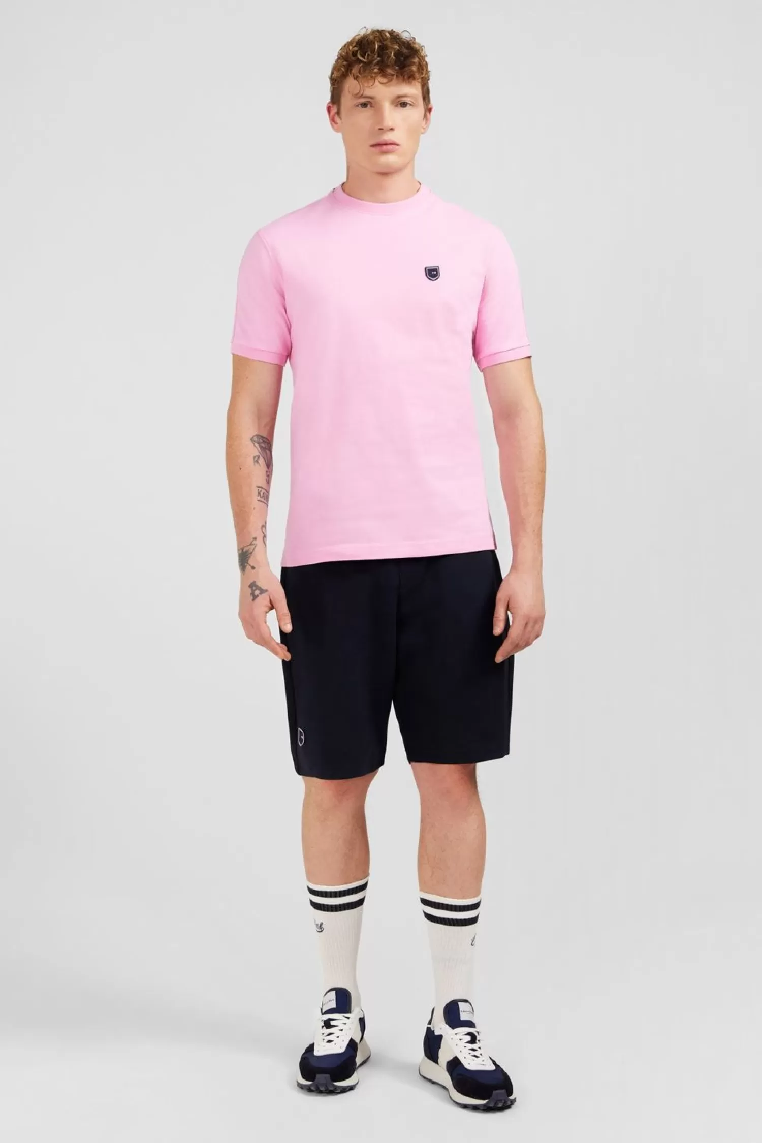 Eden Park T-Shirt Manches Courtes Rose En Coton Galons Epaules Tricolores-Homme T-Shirts