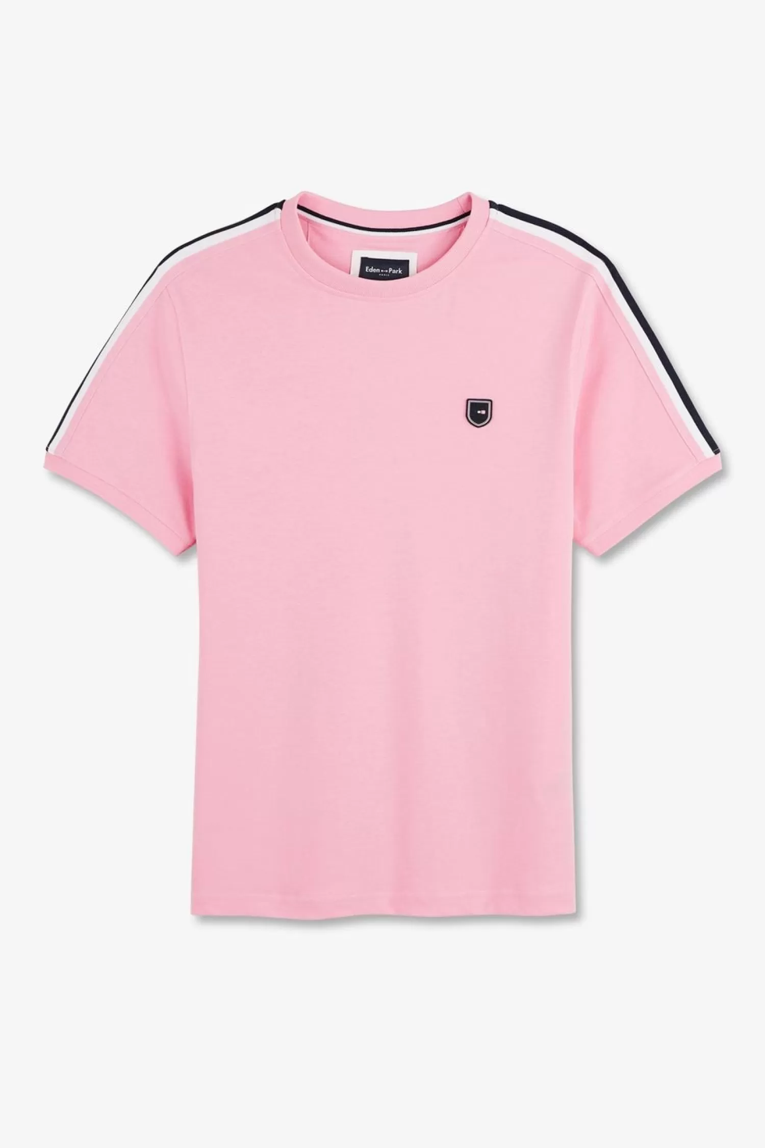 Eden Park T-Shirt Manches Courtes Rose En Coton Galons Epaules Tricolores-Homme T-Shirts