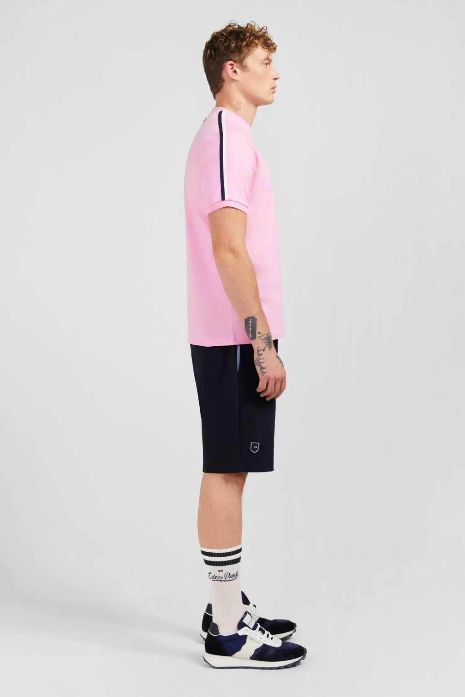 Eden Park T-Shirt Manches Courtes Rose En Coton Galons Epaules Tricolores-Homme T-Shirts